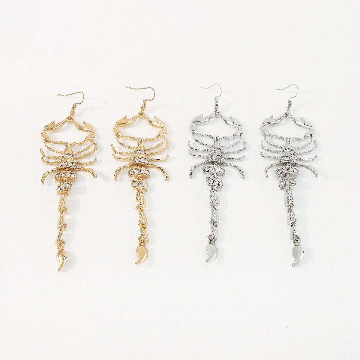 Boho Gold Silver Tone Rhinestone Inlaid Scorpion Earrings - ArtGalleryZen