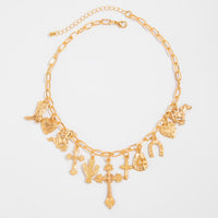 Thumbnail for Boho Gold Tone Cross Cactus Cowboy Hat Charm Necklace - ArtGalleryZen