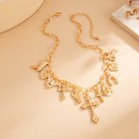 Thumbnail for Boho Gold Tone Cross Cactus Cowboy Hat Charm Necklace - ArtGalleryZen