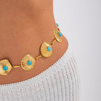 Thumbnail for Boho Gold Tone Turquoise Inlaid Shell Waist Chain - ArtGalleryZen