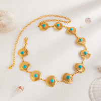 Thumbnail for Boho Gold Tone Turquoise Inlaid Shell Waist Chain - ArtGalleryZen