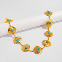 Thumbnail for Boho Gold Tone Turquoise Inlaid Shell Waist Chain - ArtGalleryZen