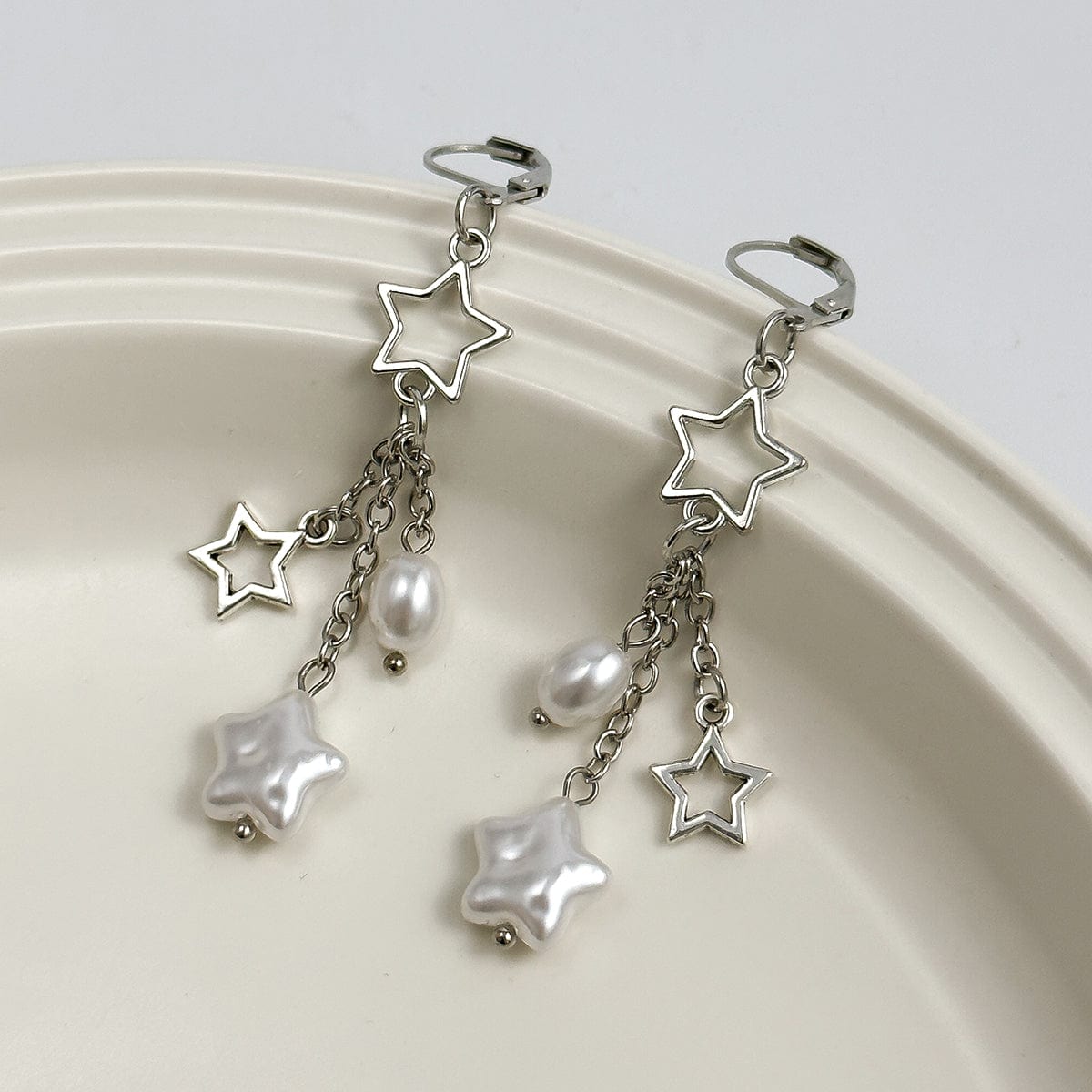 Boho Hollow Star Pearl Tassel Earrings - ArtGalleryZen