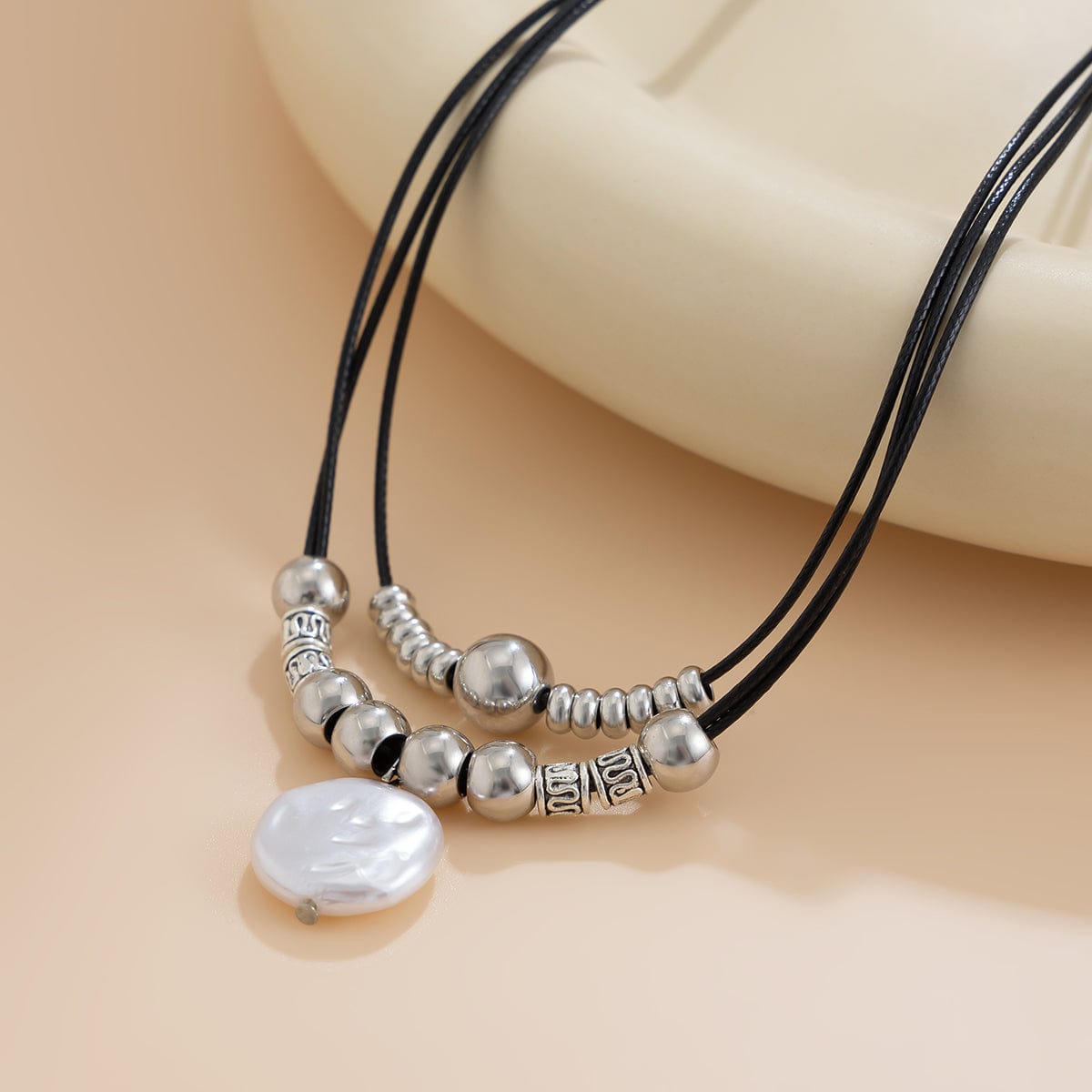 Boho Irregular Pearl Pendant Wax Cord String Necklace - ArtGalleryZen