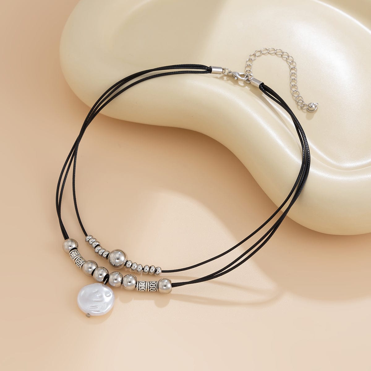 Boho Irregular Pearl Pendant Wax Cord String Necklace - ArtGalleryZen