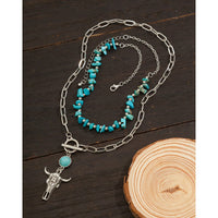 Thumbnail for Boho Layered Bull Pendant Turquoise Necklace Set - ArtGalleryZen