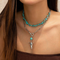 Thumbnail for Boho Layered Bull Pendant Turquoise Necklace Set - ArtGalleryZen