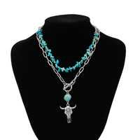 Thumbnail for Boho Layered Bull Pendant Turquoise Necklace Set - ArtGalleryZen
