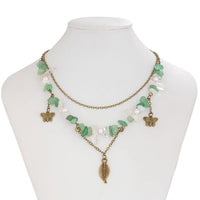 Thumbnail for Boho Layered Butterfly Feather Pendant Turquoise Stone Chain Necklace - ArtGalleryZen