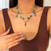 Thumbnail for Boho Layered Butterfly Feather Pendant Turquoise Stone Chain Necklace - ArtGalleryZen