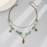 Thumbnail for Boho Layered Butterfly Feather Pendant Turquoise Stone Chain Necklace - ArtGalleryZen
