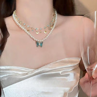 Thumbnail for Boho Layered Butterfly Rhinestone Shell Tassel Pearl Chain Necklace - ArtGalleryZen