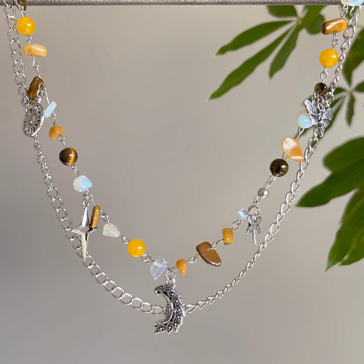 Boho Layered Butterfly Sun Moon Star Charm Turquoise Stone Bag Chain - ArtGalleryZen