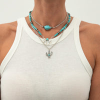 Thumbnail for Boho Layered Cactus Bowknot Pendant Turquoise Chain Necklace Set - ArtGalleryZen