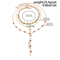 Thumbnail for Boho Layered Cross Pendant Rhinestone Crystal Chain Y Necklace Set - ArtGalleryZen