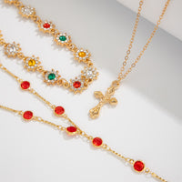 Thumbnail for Boho Layered Cross Pendant Rhinestone Crystal Chain Y Necklace Set - ArtGalleryZen