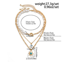 Thumbnail for Boho Layered Evil Eye Turquoise Sun Pendant Paperclip Pearl Chain Necklace Set - ArtGalleryZen