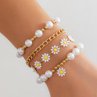 Thumbnail for Boho Layered Flower Pearl Chain Bracelet Set - ArtGalleryZen