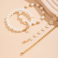 Thumbnail for Boho Layered Flower Pearl Chain Bracelet Set - ArtGalleryZen