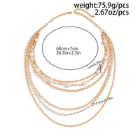 Thumbnail for Boho Layered Gold Tone Pearl Cable Chain Necklace - ArtGalleryZen