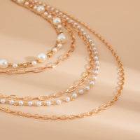 Thumbnail for Boho Layered Gold Tone Pearl Cable Chain Necklace - ArtGalleryZen