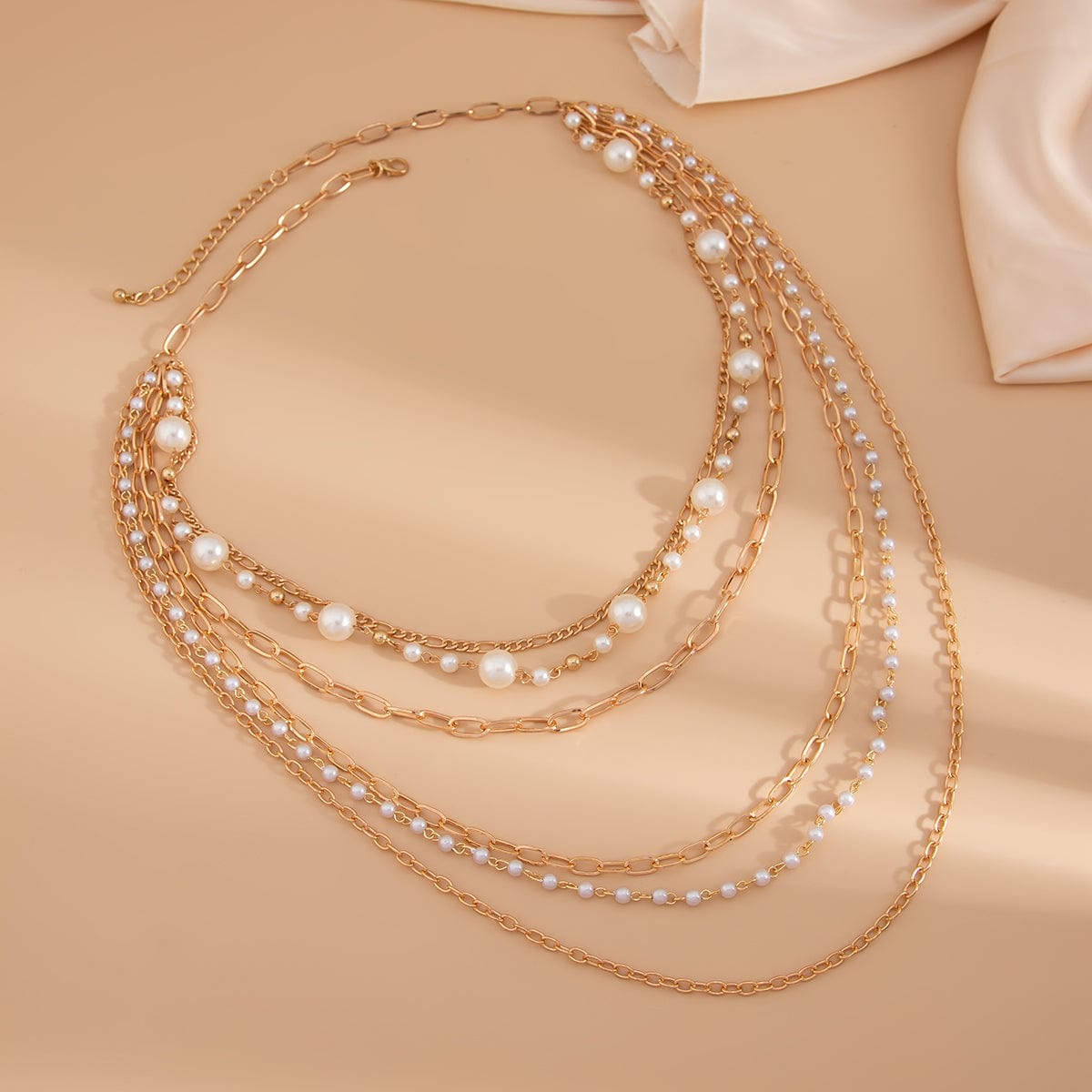 Boho Layered Gold Tone Pearl Cable Chain Necklace - ArtGalleryZen
