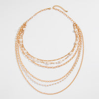 Thumbnail for Boho Layered Gold Tone Pearl Cable Chain Necklace - ArtGalleryZen