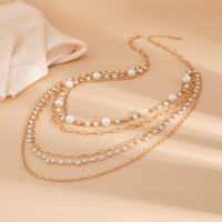 Thumbnail for Boho Layered Gold Tone Pearl Cable Chain Necklace - ArtGalleryZen