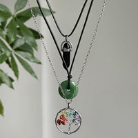 Thumbnail for Boho Layered Healing Crystal Family Tree Pendant Wax Cord Necklace Set - ArtGalleryZen