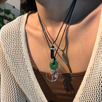 Thumbnail for Boho Layered Healing Crystal Family Tree Pendant Wax Cord Necklace Set - ArtGalleryZen