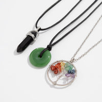 Thumbnail for Boho Layered Healing Crystal Family Tree Pendant Wax Cord Necklace Set - ArtGalleryZen