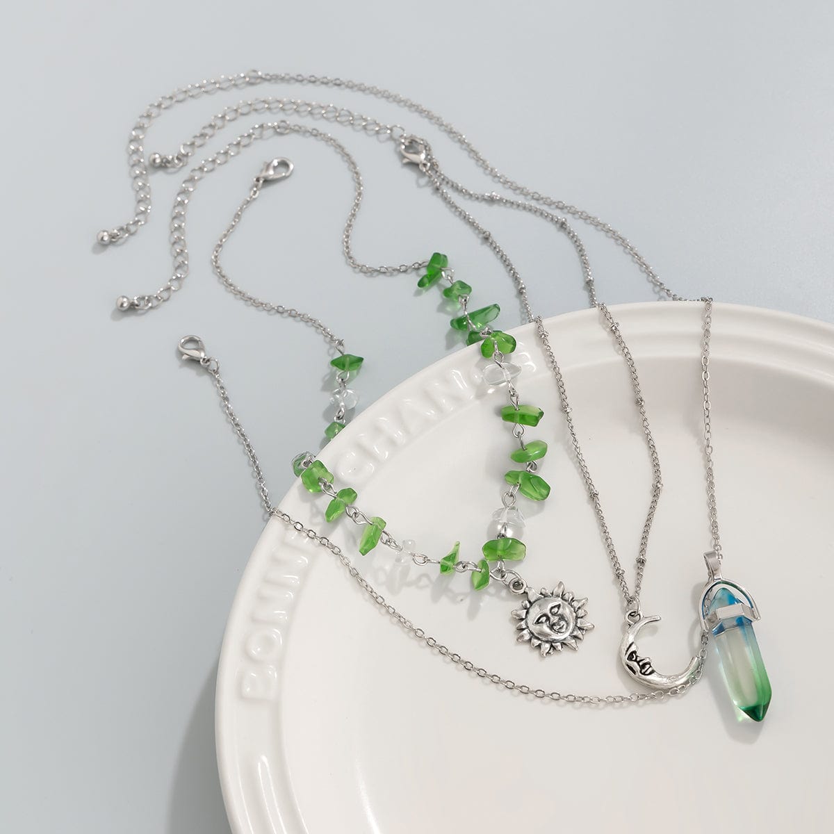 Boho Layered Healing Crystal Sun Moon Pendant Turquoise Stone Necklace Set - ArtGalleryZen