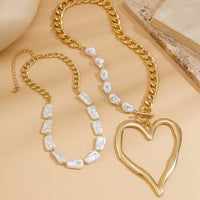 Thumbnail for Boho Layered Heart Pendant Irregular Pearl Curb Chain Choker Necklace Set - ArtGalleryZen