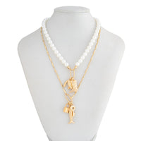 Thumbnail for Boho Layered Key Lock Boot Lucky Horseshoe Pendant Pearl Chain Necklace Set - ArtGalleryZen