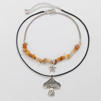 Thumbnail for Boho Layered Mushroom Star Pendant Turquoise Stone Chain Necklace Set - ArtGalleryZen