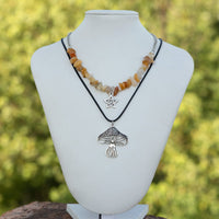 Thumbnail for Boho Layered Mushroom Star Pendant Turquoise Stone Chain Necklace Set - ArtGalleryZen