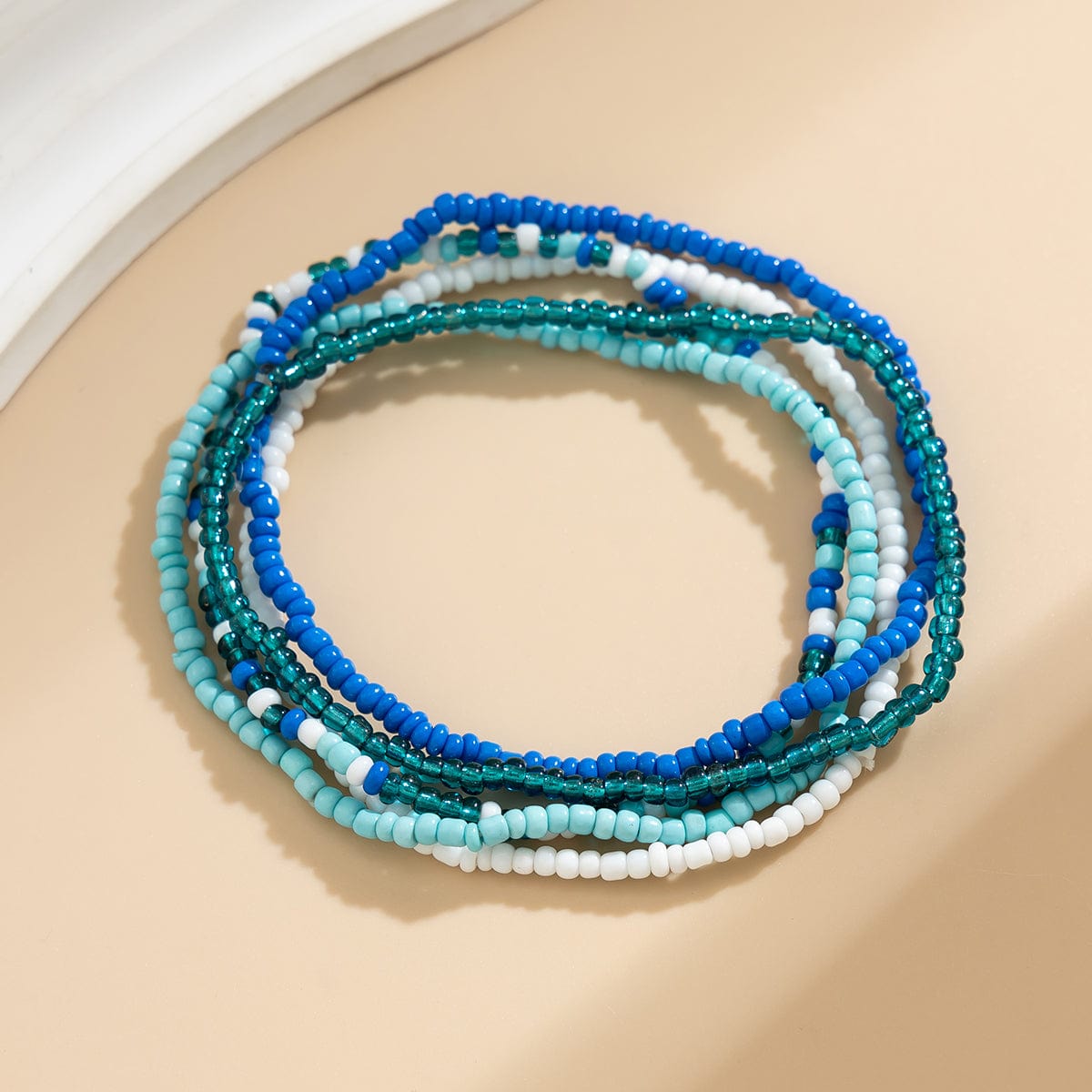 Boho Layered Ocean Style Crystal Beaded Stackable Anklet Set - ArtGalleryZen