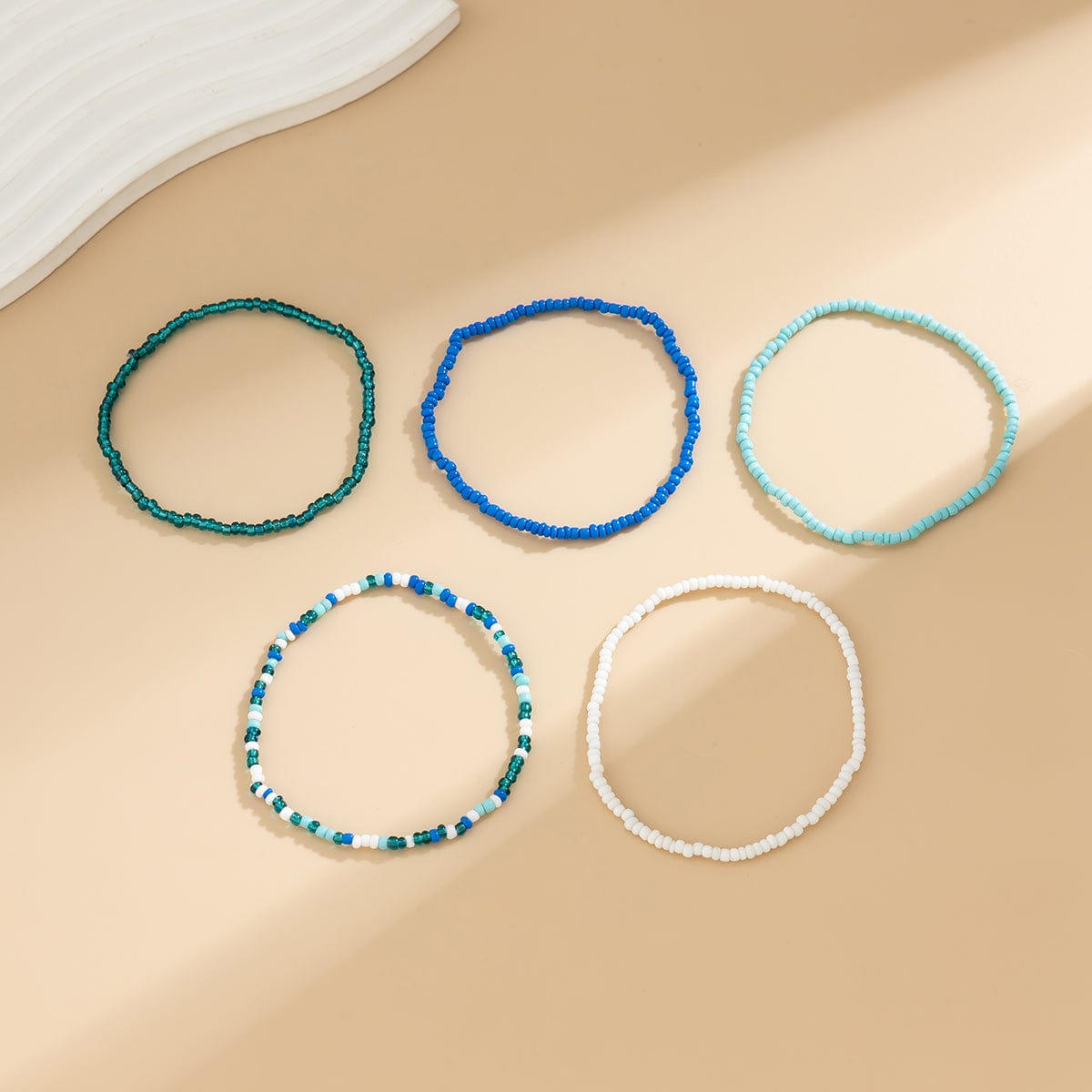 Boho Layered Ocean Style Crystal Beaded Stackable Anklet Set - ArtGalleryZen