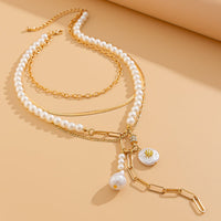 Thumbnail for Boho Layered Pearl Tassel Herringbone Cable Chain Y Necklace - ArtGalleryZen