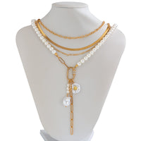 Thumbnail for Boho Layered Pearl Tassel Herringbone Cable Chain Y Necklace - ArtGalleryZen
