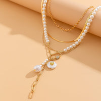 Thumbnail for Boho Layered Pearl Tassel Herringbone Cable Chain Y Necklace - ArtGalleryZen