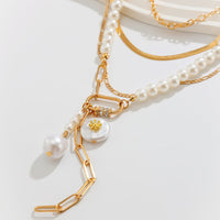 Thumbnail for Boho Layered Pearl Tassel Herringbone Cable Chain Y Necklace - ArtGalleryZen