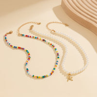 Thumbnail for Boho Layered Seed Bead Starfish Pendant Pearl Chain Necklace Set - ArtGalleryZen