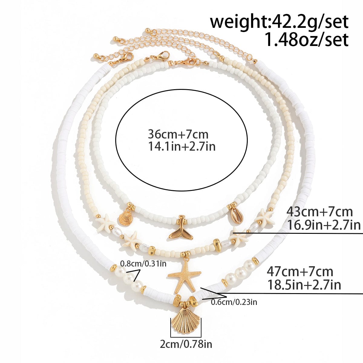 Boho Layered Shell Starfish Mermaid Pendant Pearl Seed Bead Necklace Set - ArtGalleryZen
