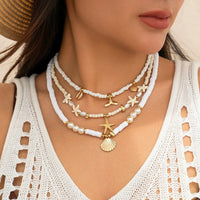 Thumbnail for Boho Layered Shell Starfish Mermaid Pendant Pearl Seed Bead Necklace Set - ArtGalleryZen