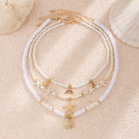 Thumbnail for Boho Layered Shell Starfish Mermaid Pendant Pearl Seed Bead Necklace Set - ArtGalleryZen