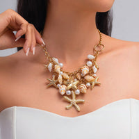 Thumbnail for Boho Layered Starfish Pearl Natural Conch Charm Necklace Bracelet - ArtGalleryZen
