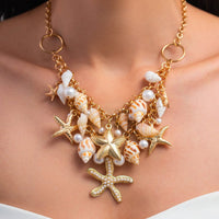 Thumbnail for Boho Layered Starfish Pearl Natural Conch Charm Necklace Bracelet - ArtGalleryZen