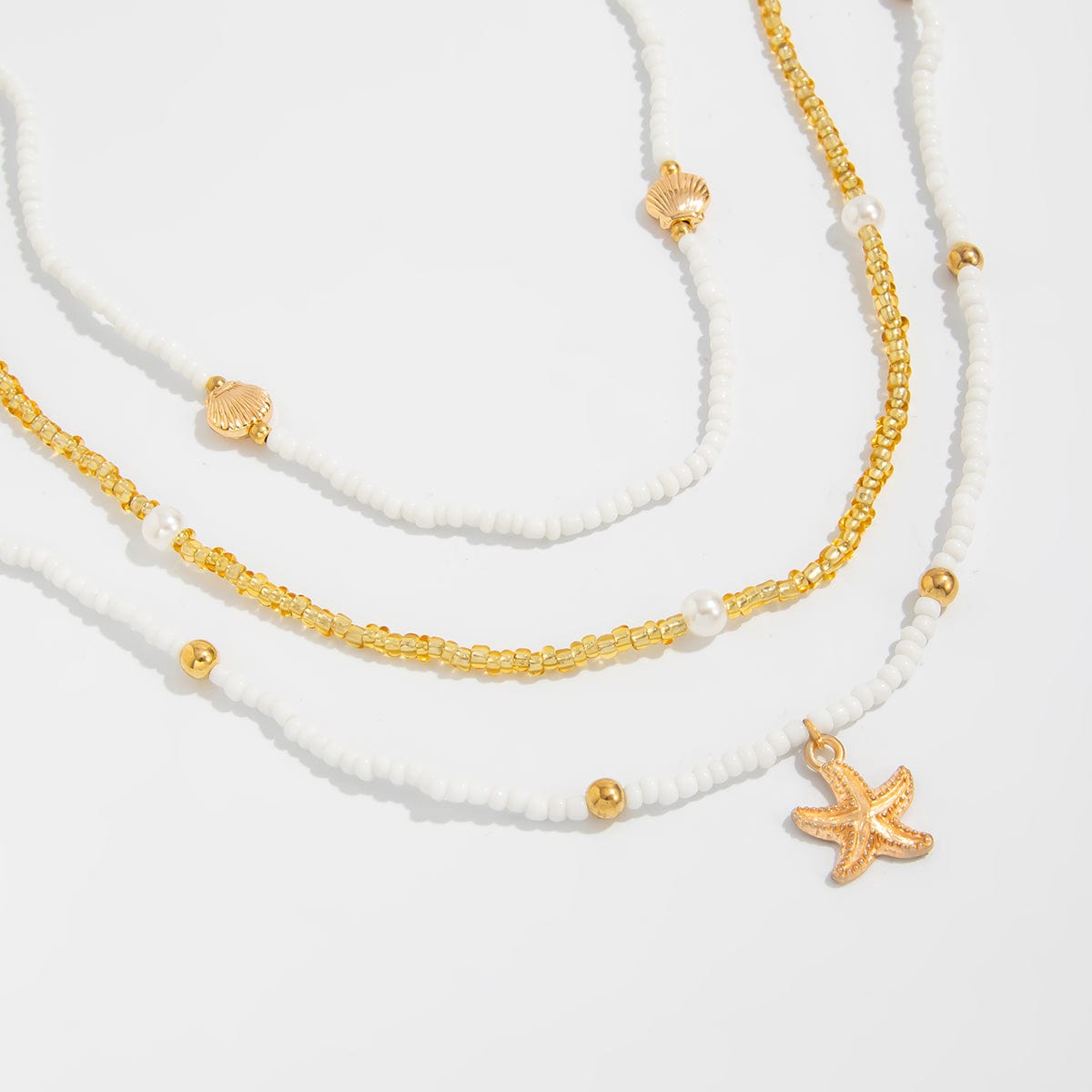 Boho Layered Starfish Pendant Seed Beaded Waist Chain Set - ArtGalleryZen