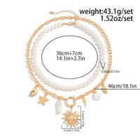 Thumbnail for Boho Layered Sun Starfish Lighting Pendant Pearl Chain Necklace Set - ArtGalleryZen